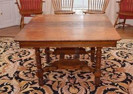 Antique Oak Wood Table with Expansion Leaf