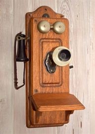 Antique Kellogg Oak Wall Mount Hand Crank Telephone