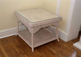 White Wicker Square Side Table with Glass Top by Henry Link