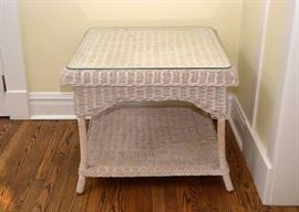 White Wicker Square Side Table with Glass Top by Henry Link