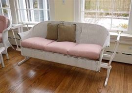 White Wicker Glider with Pink Cushions