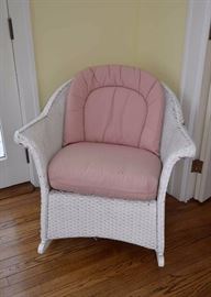 White Wicker Rocking Chair with Pink Cushions