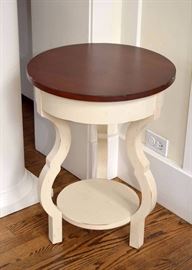 Cottage Style Round Side Table with White Painted Base & Wood Top