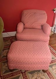 Thayer Arm Chair with Pink Upholstery & Matching Ottoman from Walter E. Smithe