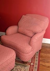 Thayer Arm Chair with Pink Upholstery & Matching Ottoman from Walter E. Smithe