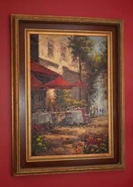 Original Framed Oil Painting of Cafe Scene