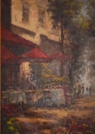 Original Framed Oil Painting of Cafe Scene