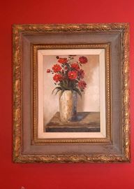 Original Framed Oil Painting, Flowers Still Life, Signed "Mara"