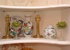 Chinese & Asian Porcelain Pieces, Brass Candlesticks