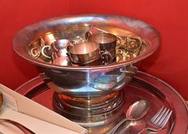 Silverplate Punch Bowl & Cups, Silverplate Platter