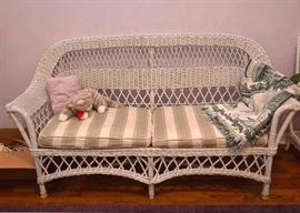 White Wicker Settee with Cushions