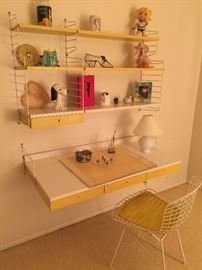 Vintage wire chair and wire shelves with formica wall desk 