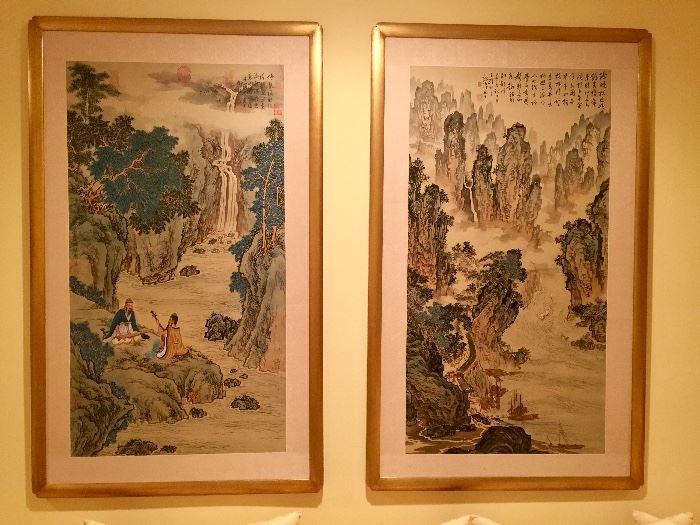Large pair of Chinese paintings
