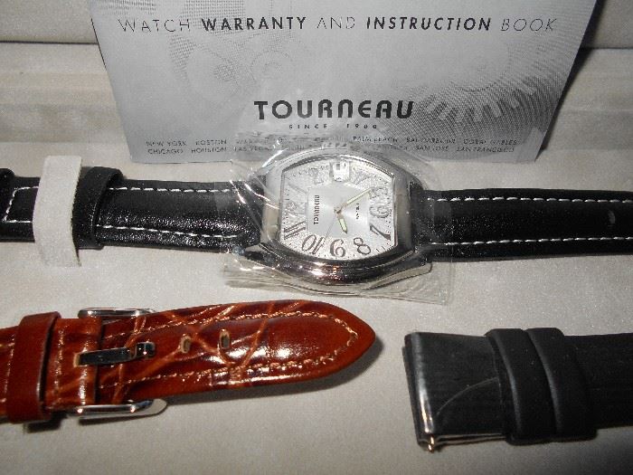 NIB TOURNEAU WATCH WITH TWO ADDITIONAL CHANGEABLE BANDS. THESE WERE GIFTS AND MR. NUTE WAS NOT A WATCH GUY. SO, THEY ARE STILL IN BOXES!