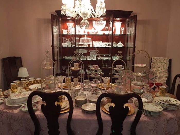 Solid Cherry Table with 8 Chairs & Marching China Canibet