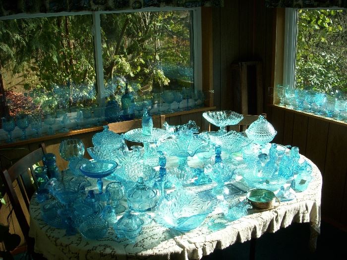 NOW THE AMERICAN BLUE PRESS GLASS BY MANY     MAKERS