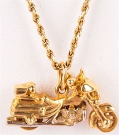 Lot 385 - Jewelry 14kt Yellow Motorcycle Pendant Necklace