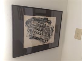 Pen and Ink original Drawing of BMW Motor