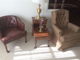 Leather Pub Chair, Cherry End Table