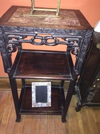Chinese antique rosewood marble top stand