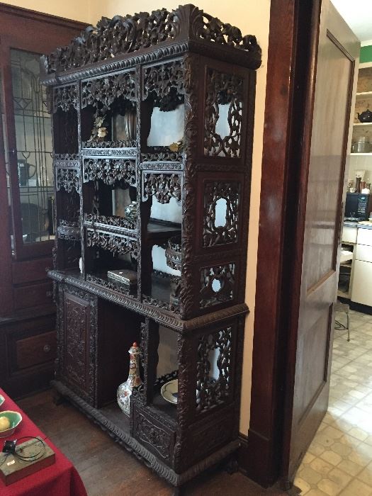 Large antique Chinese carved etagere / cabinet / stand