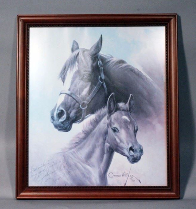 Orren Mixer (1920-2008, American) SIGNED "Mare and Colt" Framed Print, 18" x 20.5"