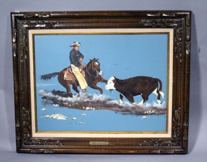 Carl Hill Original Oil on Canvas "Gotcha" World Champion Holey Sox, Framed and Matted, 31" x 25"
