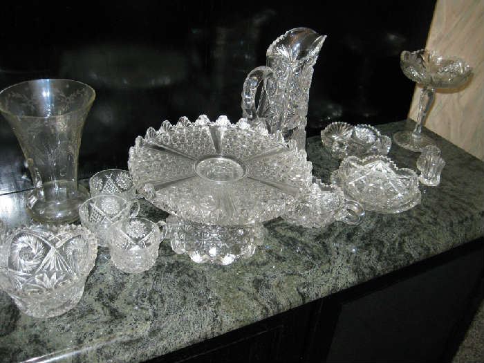 large collection of cut glass
