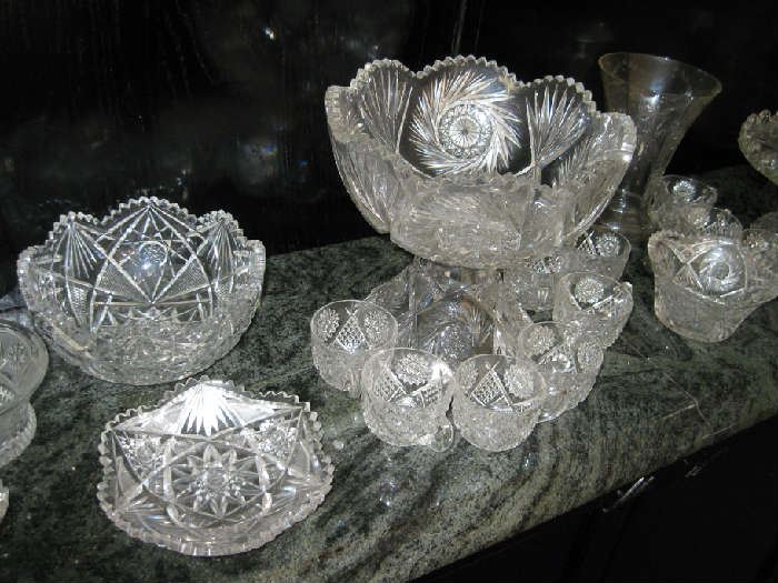 cut glass punch bowl and cups