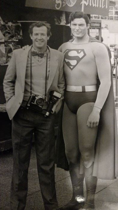 Hollywood promotional shot of Superman (Christopher Reeve) and Jimmy Olsen (Marc McClure), 1978