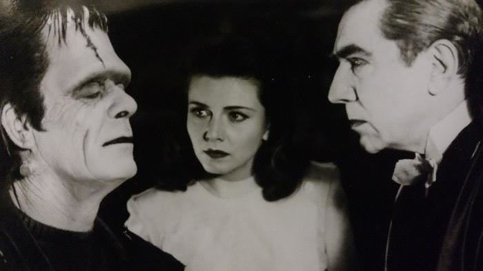 Frankenstein (Boris Karloff), Dracula, (Bela Lugosi), and Dr. Sandra Mornay (Lenore Aubert) in Abbott and Costello meet Frankenstein, 1948, printed on Kodak photograph paper