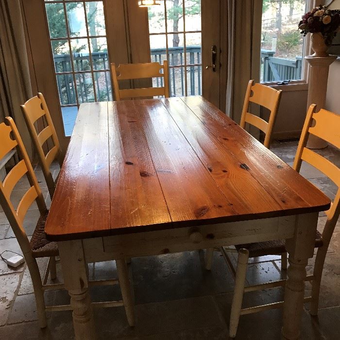 Ethan Allen Farm Table w/ 6 Chairs -72"L X 36"W with Two Arm Chairs & 4 side Chairs  