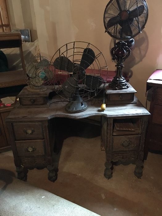 Antique vanity and fans