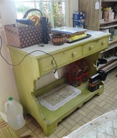 Shabby chic two drawer kitchen counter with shelf space underneath.