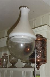 Bronze angle lamp with original glass bulb.