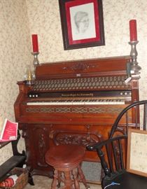 Waterloo Organ Company, Waterloo, NY - pump organ and music stool.