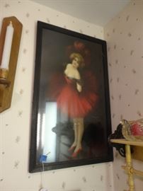 Print of lady in red dress.
