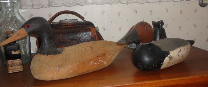 Hand carved duck decoys.