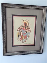 Woody Crumbo.  Feather Dancer. Original silk screen. Artist signed in pencil 