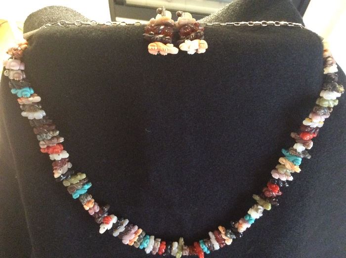 Stacked gemstone fetish necklace  - frogs or lizards?