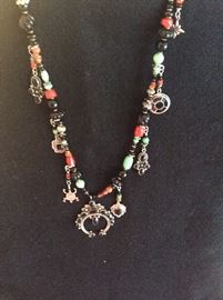 D Lucas charm necklace. Sterling. Onyx. Coral. Charming 
