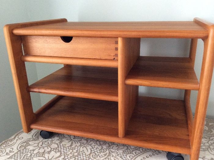 The sweetest teak shelves/cart with dovetail drawer  - I wish there were a dozen of them!