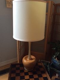 Modernist teak lamp. Machined base 