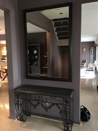Pair of console tables and mirrors