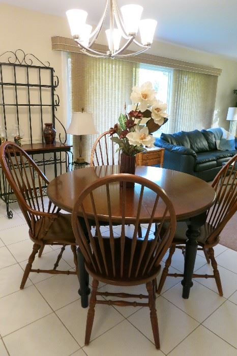 This Dining Table Set Is So Expectional That There Has Been A Pre-Sale Purchase Already! Traditional Black Wrought Iron With A Pine Top Baker's Rack