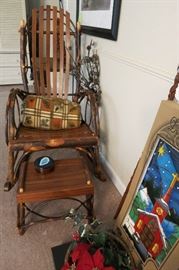 One-Of-A-Kind Twig Willow Bent Wood Rocker With A Foot Stool 