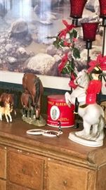 Porcelain horse and small collection of Breyer horses