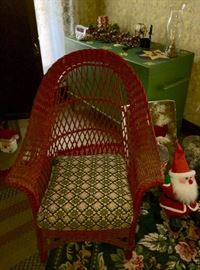 Wonderful vintage rocker behind sets a large quilt box hand-painted