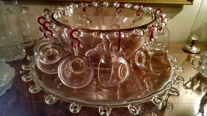 HEISEY LARIAT OVER-SIZED BLOWN GLASS PUNCH BOWL SET...GREAT FOR CHRISTMAS CELEBRATIONS!!