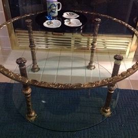 Antique two tier glass cocktail table